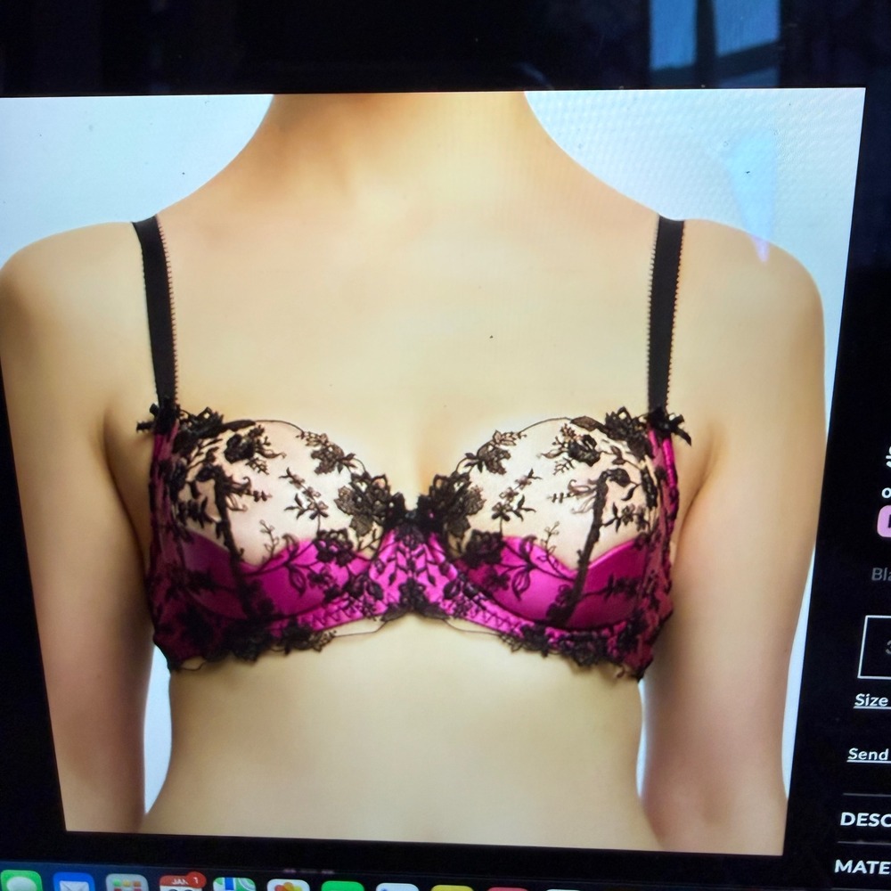 Dita‎ Von Teese Victresse Underwire Bra Black Fuchsia Floral Lace Balconette 32G